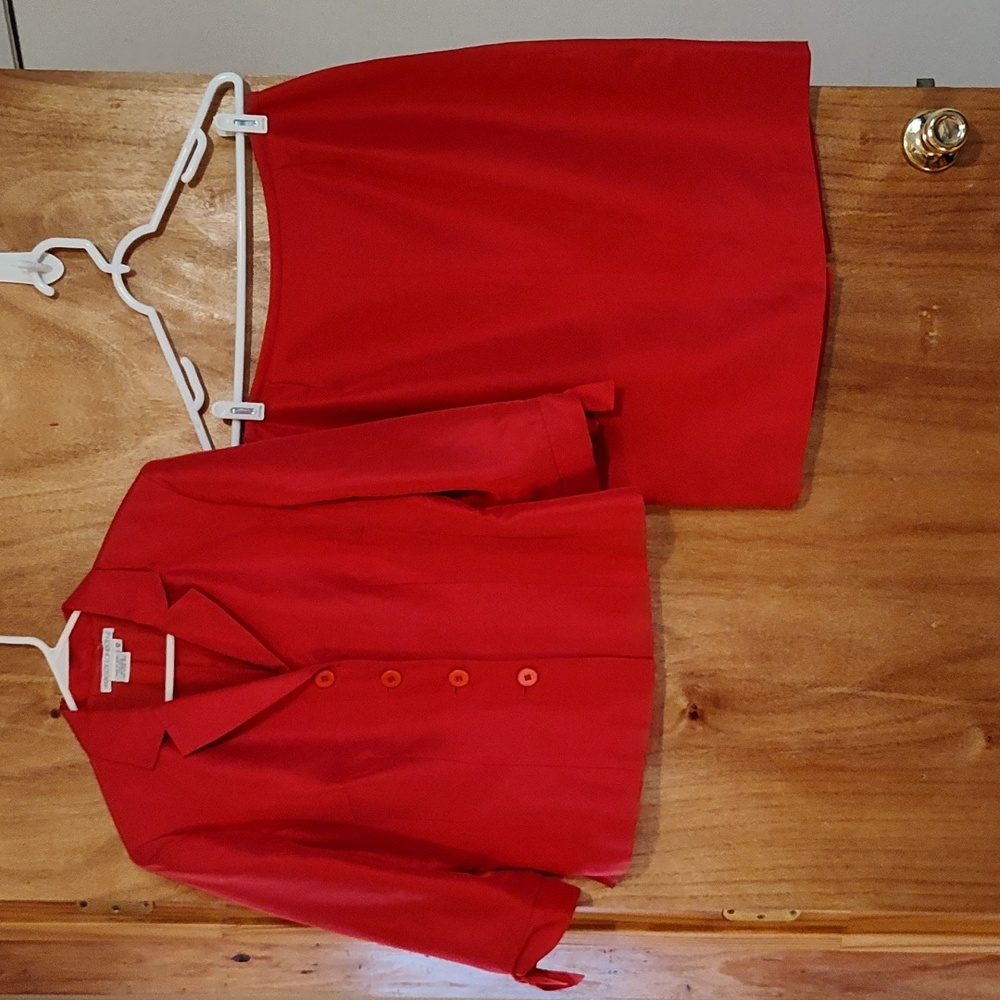*2-Piece Set* Maggy London Elegant Vintage Silk Skirt Suit Ruby Red ¾-Sleeve 12